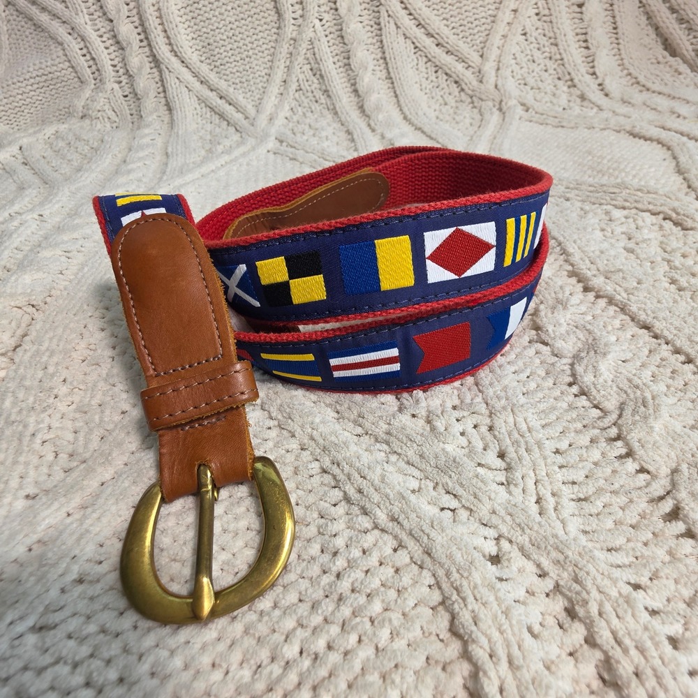 VTG‎ Preston Belt Nautical Sailing Signal Flags Blue Red Webbing Leather Mens 42